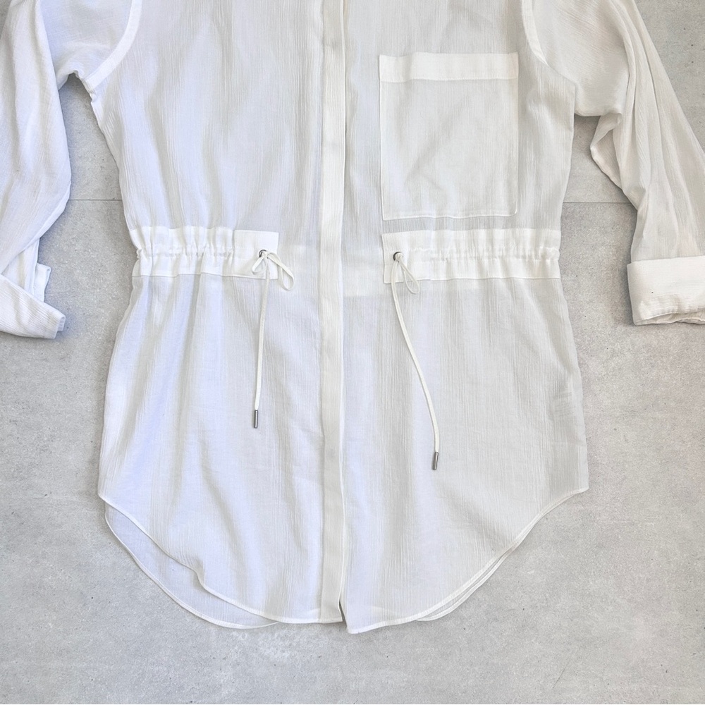 Helmut Lang White Drawstring Waist Button Down Tu… - image 7